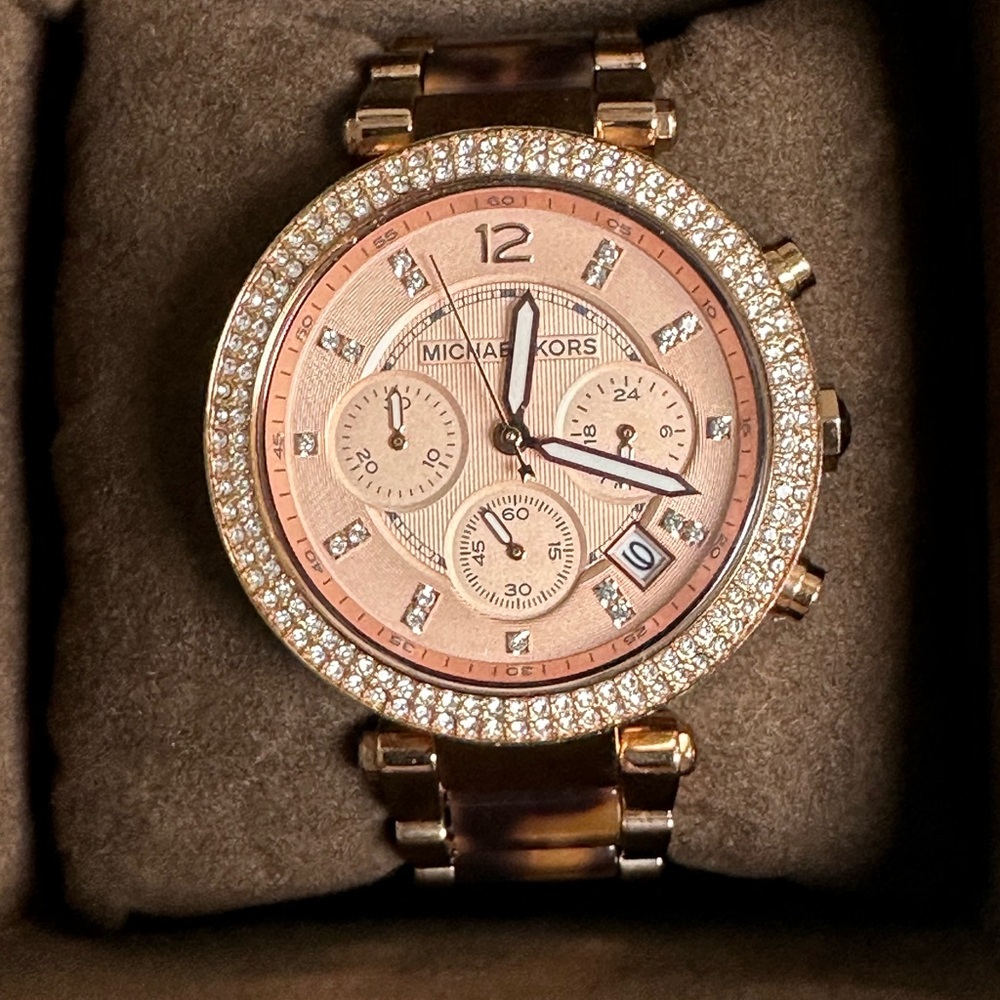 Michael Kors two tone Tortoise and rose gold acetate Parker Glitz watch MK5538